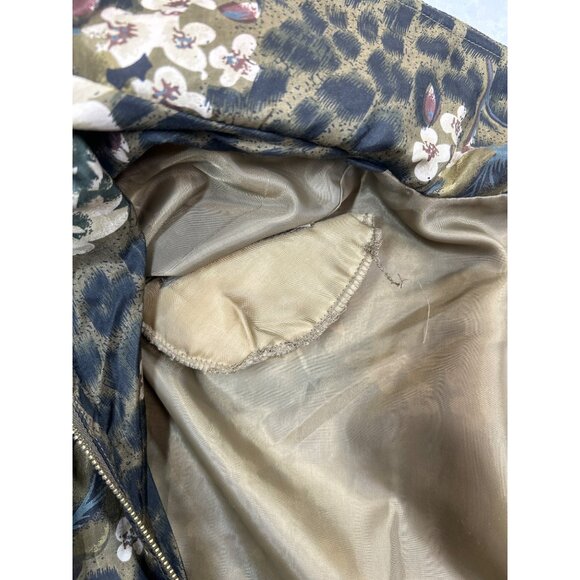 EVR Silk Bomber Jacket Pant Set Womens‎ XL Green Leopard Floral Vintage - Picture 7 of 16